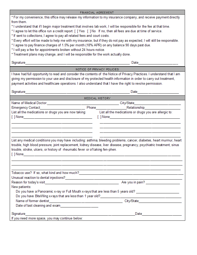 free new patient medical forms