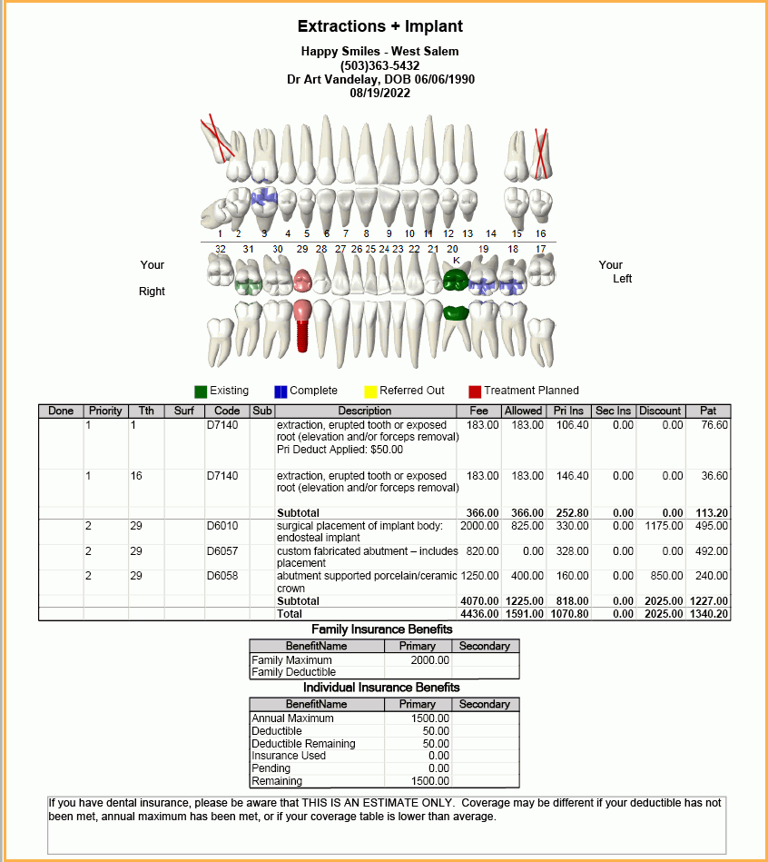 open dental software print treatment plan dental treatment plan chart