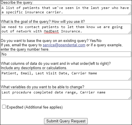 Sample Query Request