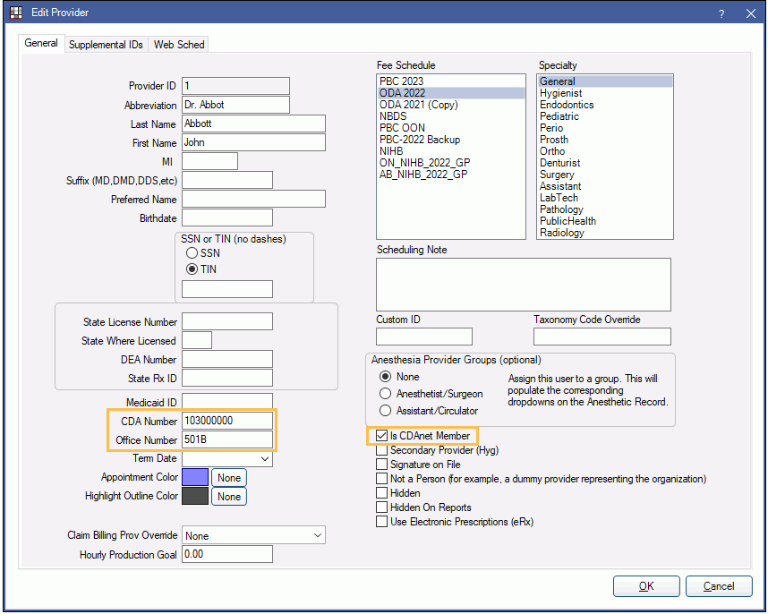 Open Dental Software Canada Provider Setup