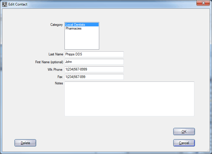 Open dental software contacts
