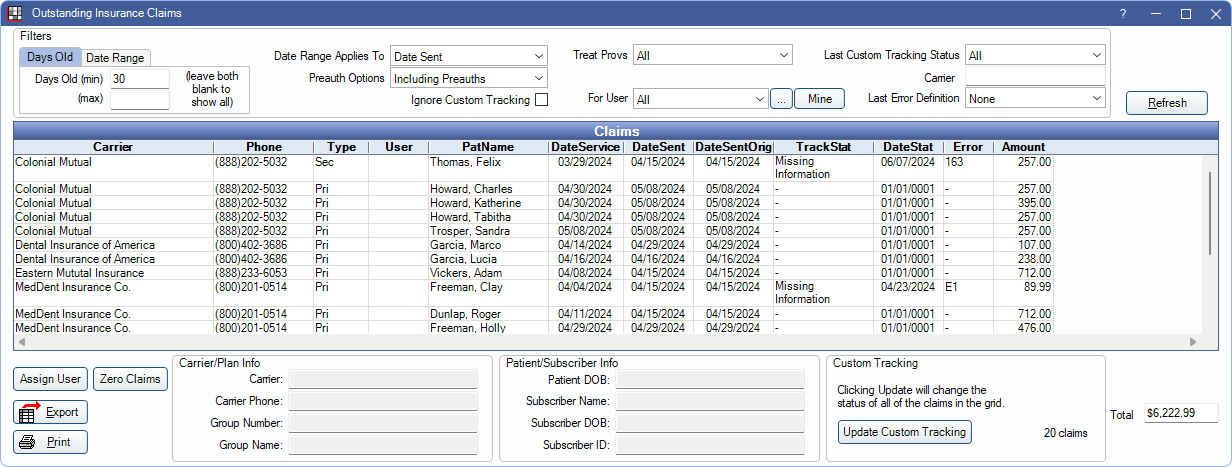 Open Dental Software - Outstanding Insurance Claims Report