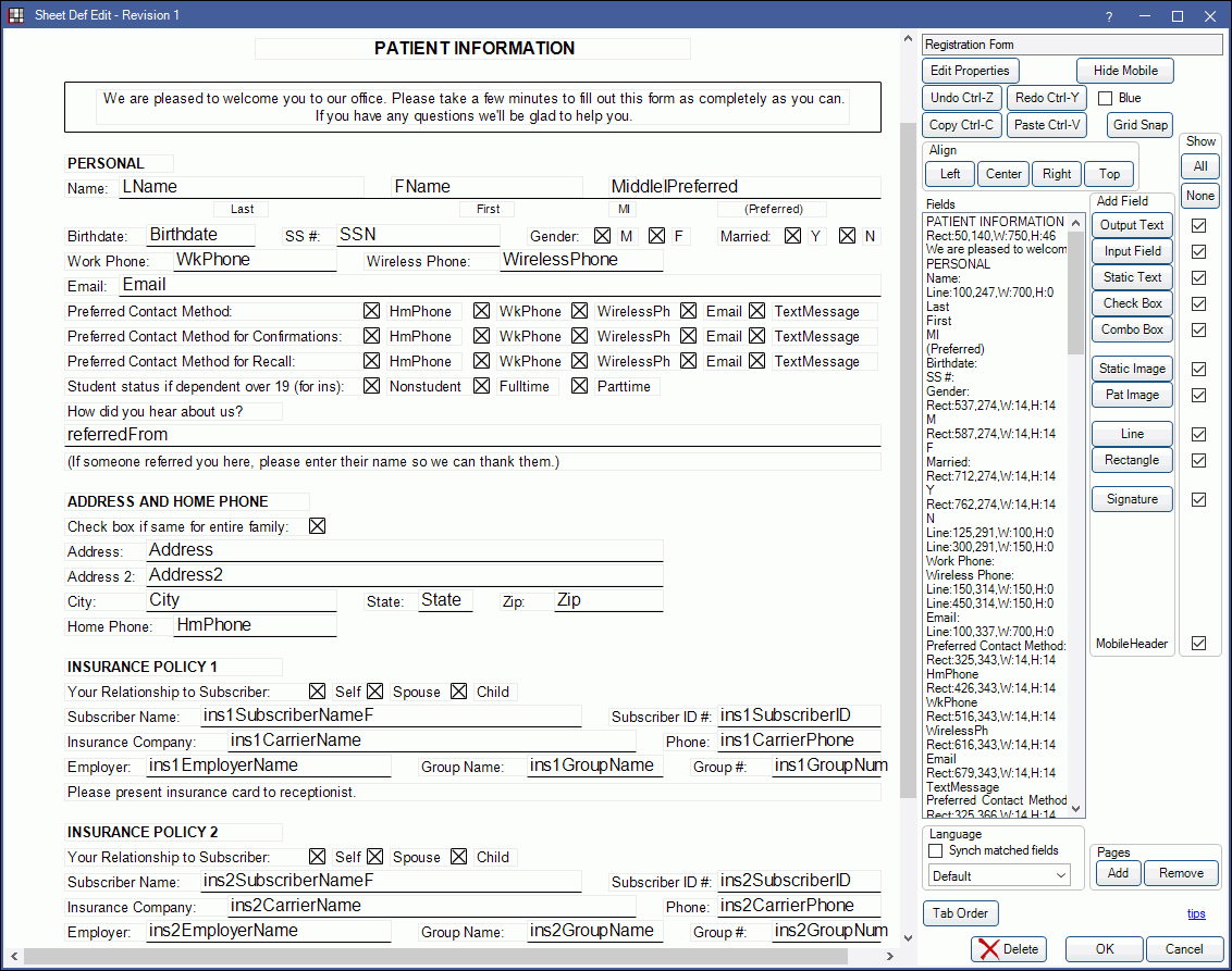 Open Dental Software Patient Form Layout