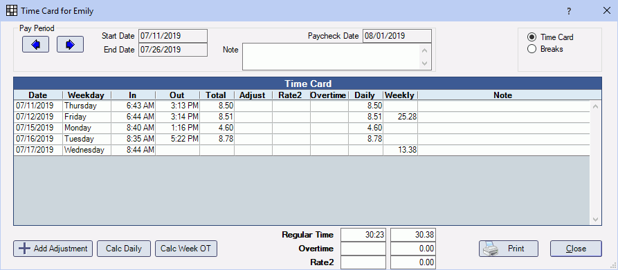 open dental software timecard employee time card