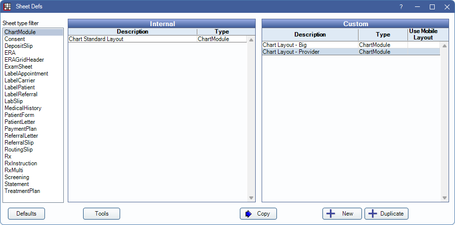 Open Dental Software - Chart Layout